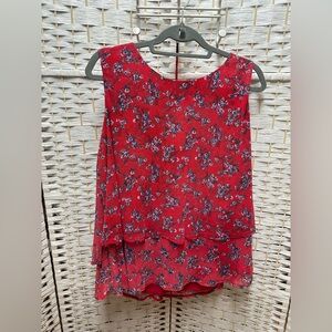 Est. 1948 Sleeveless Red Blue‎ White Floral Layered Blouse Size XL